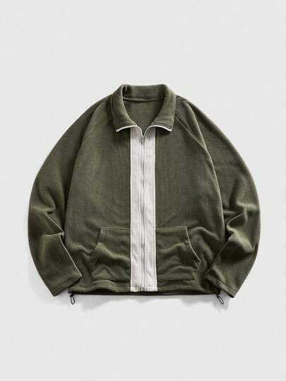 Giacca casual in pile con patchwork in stile universitario, autunno/inverno, da uomo