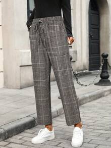 EMERY ROSE Pantalones casuales a cuadros de estilo retro para mujer - Marrón - Ver 4