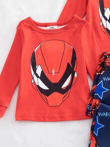 2pcs Baby Boy Print Knit Crew Neck Top And Allover Print Pants Set, Stylish And Cool Comfortable Casual Sleepwear Outfit, Spring/Summer - Multicolor - View 4