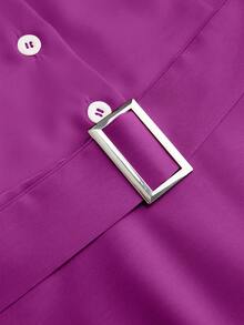 SHEIN Clasi 女士大码A字衬衫领通勤短袖连衣裙，春夏款 - 紫色 - 查看 7