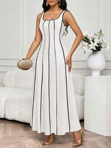 SHEIN Lady Vestido de mujer con cuello en U y tirantes anchos a rayas - Multicolor - Ver 4