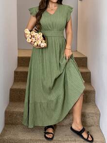 SHEIN LUNE Váy dài vải họa tiết cỡ lớn cho nữ, váy mùa hè, trang phục tốt nghiệp ngày 4 tháng 7 màu trắng - màu xanh lá - Xem 9