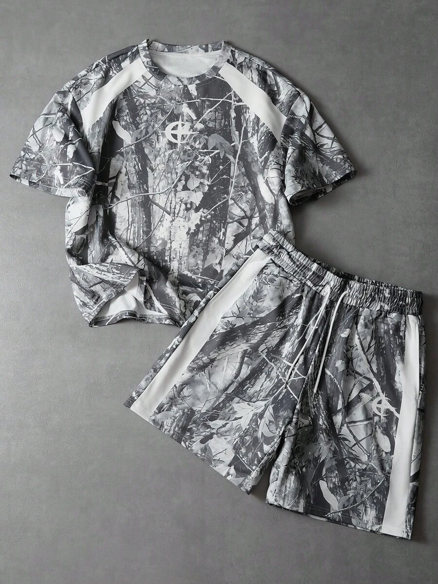 PAVTROS Men's Casual Dry Branch Printed T-Shirt & Shorts Set - Multicolor - View 1