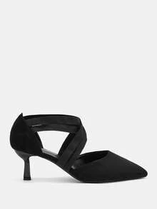 CUCCOO CURVES 女士尖头交叉绑带时尚高跟鞋，适合日常穿着 - 黑色 - 查看 2