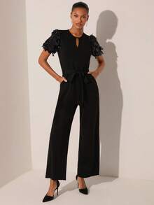 Lilora Women's Elegant Sequins Embellished Short Sleeve Jumpsuit - Black - View 7