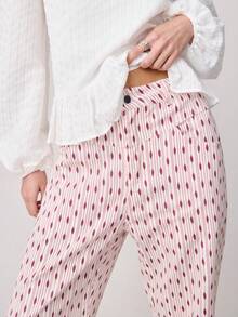 Nöista 高腰阔腿裤，底布饰以竖条纹圆点图案。适合节日度假风、春季及春夏造型。 - 中紫紅色 - 查看 5