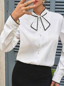 EMERY ROSE Áo cánh dài tay cổ thắt hoa thanh lịch cho nữ - trắng - Xem 4