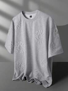 Manfinity EMRG Men's Casual Letter Flocked Round Neck Short Sleeve T-Shirt, Summer - Grey - View 1