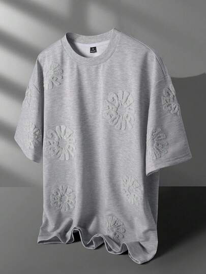 Manfinity EMRG Men's Casual Letter Flocked Round Neck Short Sleeve T-Shirt, Summer