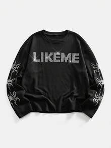 ROMWE MEN Street Life Men's Printed Crew Neck Casual Long Sleeve T-Shirt - Black - View 7