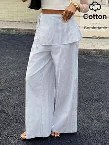 Siren Gaze Women's Casual Striped Print Loose Pants - Blue and White - View 8