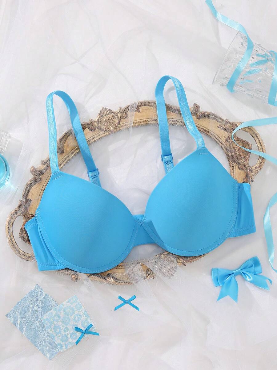 DesireSculpt 1pc Women's Minimalist Solid Color Underwire Bra - Baby Blue - View 1