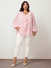 Enliva Áo sơ mi dài tay dáng chữ A, tay phồng, chất liệu jacquard, màu hồng lãng mạn dành cho nữ, cỡ lớn. - Hồng - Xem 6