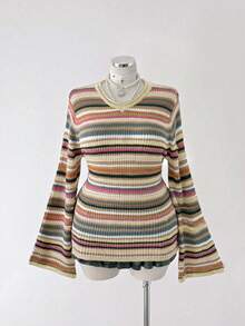 Sunspun Plus Size Colorful Knitted Pullover Sweater, Autumn/Winter - Apricot - View 5