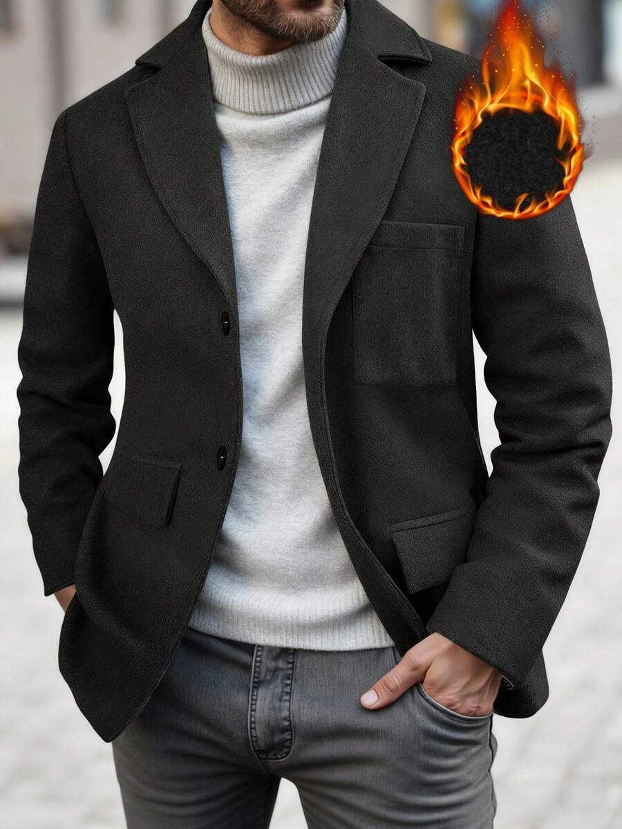 Manfinity Homme Men's Solid Color Minimalist Everyday Long Sleeve Overcoat - Black - View 1