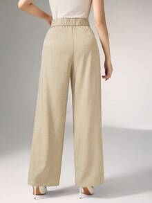 Heiryn Pleated High Waist Elegant Commuter Wide Leg Pants In Fall/Winter - Khaki - View 5