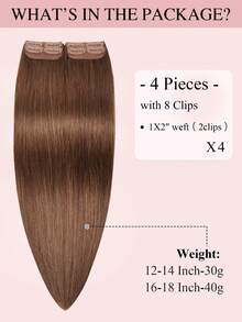 9AM Hair 接发 4 件装，含 8 个接发夹 直发夹接发 100% 真人发色 4# 浅棕色 12-18 英寸双纬隐形接发 雷米天然真人发 适合女性女孩日常全头使用 接发 运动 度假 旅行 节日 舞会 户外 角色扮演 校园 学校 海滩 婚礼 露营 假日装扮 夏季装扮 度假氛围 魅力 优雅休闲 Y2K 时尚风格 SS25 关键词 - S4 - 查看 4