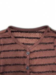 Franclia 秋冬提花拼接缎带长袖上衣和两件套褶皱中长裙休闲套装 - 棕色 - 查看 7