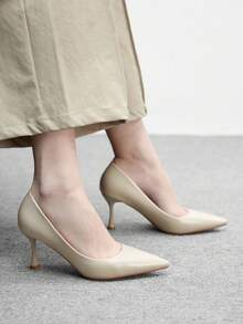CUCCOO BIZCHIC Scarpin Feminino de Bico Fino, Salto Fino Médio, Elegante, Casual, Confortável, Slip-On, Escritório, Trabalho, Commute, Vestido, Salto Alto Formal, Ocasião, Festa, Casamento - Damasco de leite - Visão 5