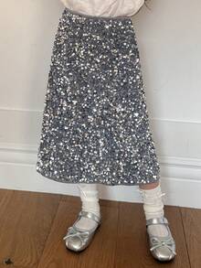 DAZY 少女亮片装饰半身裙，适合派对和各种场合 - 銀色 - 查看 2