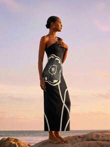 CAJUNI Women's Floral Print Ruched Casual Date Party Dress - Black - View 5