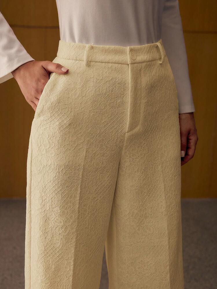 CONTRAST LACE STRAIGHT-LEG PANTS