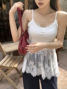 DAZY Camisola feminina com detalhes em renda, estilo coreano casual e delicado. - Branco - Ver 4