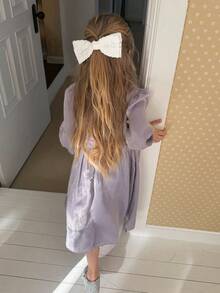 DAZY Girls (Small) V-Neck Satin Shiny Casual Long Sleeve Dress, Korean Style - Mauve Purple - View 6