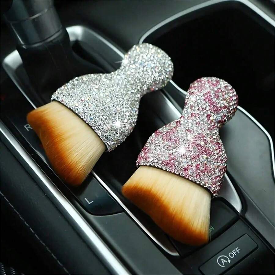 1PC Car Interior Dusting Brush, Glitter Rhinestone Handle Soft Bristle Cleaning Brush Auto Computer Keyboard Duster - various - View 1