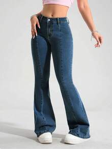 SHEIN PETITE 女式喇叭紧身休闲百搭牛仔裤