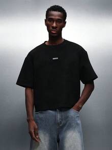 PLAYBOY X SUMWON 短款修身圆领T恤，背面印花醒目，个性图案，休闲夏季上衣 - 黑色 - 查看 2