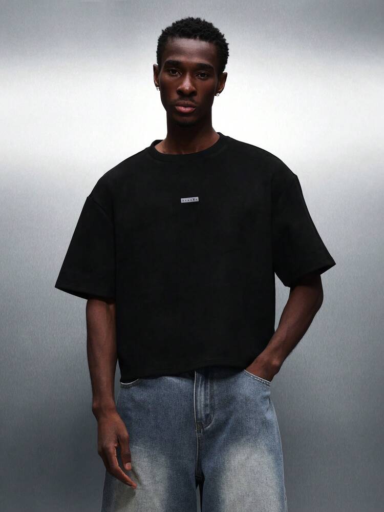 PLAYBOY X SUMWON Cropped Fit Short Sleeve Crew Neck T-Shirt With Bold Back Print Statement Graphic Tee Casual Summer Top