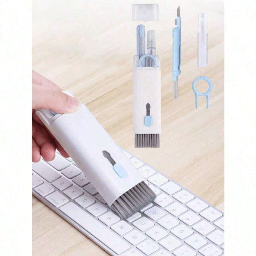 7合1蓝色键盘清洁套装，带可拆卸刷子和除尘掸 - 彩色 - 查看 1