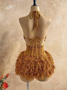 Soleia 流苏针织迷你连衣裙，夏季伊比沙岛度假性感音乐节针织毛衣，适合秋季乡村、秋冬季纳什维尔风格 - 彩色 - 查看 2