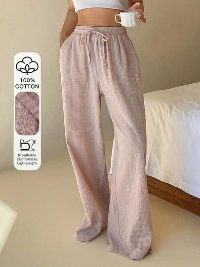 DAZY Plaid Loose Fit Women Lounge Pants, Comfortable Home Wear