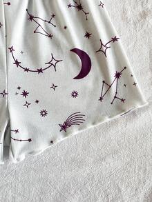 SHEIN Bộ đồ ngủ 3 món thời trang tối giản in hình sao và trăng cho bé gái, gồm áo hai dây và quần short, quần dài. - Màu tím - Xem 7