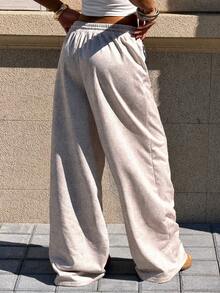 Muchica 女士休闲阔腿抽绳腰裤，印有美国国旗图案 - 灰色 - 查看 2