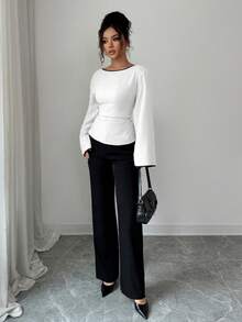 Siren Gaze Women's Elegant Flare Sleeve Tie Back Fitted Blouse, Suitable For Work And Commute, Spring/Autumn - White - View 3