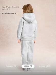GLOWMODE Kids Wear Everyday Fleece Ready Set Glow Ultra-Soft Warm Loose Fit Adjustable Drawstring Graphic Hoodie Sweatshirt Daily Casual Outdoors Gym Studio Winter Wear - Grey - View 3