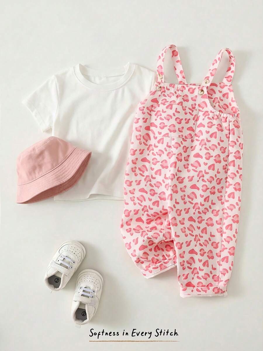 Cozy Pixies Baby Girl Casual Cute Everyday Comfortable Leopard Print Bib Overall Jumpsuit