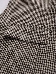 Franclia 大码梭织翻领泡泡袖收腰A字格纹西装外套 - 卡其色 - 查看 3