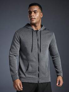 Driftmere Men's Hooded Sweatshirt With Dots And Zipper, For Fall, Long Sleeve Top - Dark Grey - View 1