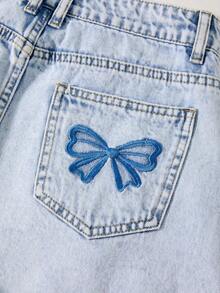 GlowEve 女士蝴蝶结刺绣毛边时尚牛仔短裤 - 藍色 - 查看 8