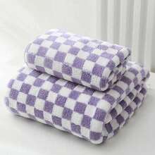 Coral Fleece Plaid Print Towel Blanket Super Soft Comfortable Highly Absorbent No Shedding Multi-Purpose Wrap For Adults Couples Home Beach Swimming Use Face Hand Bath Towel Sofa Air Conditioning Throw Seaside Cushion Available In 3475/4080/70140/90170cm Sizes Lightweight Durable Machine Washable - Purple - View 11