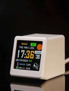 Teckwe Desktop Mini Super Intelligent Weather Clock With Multifunctional Display Of Weather Conditions, Temperature And Humidity, Date And Time, With GIF Animation