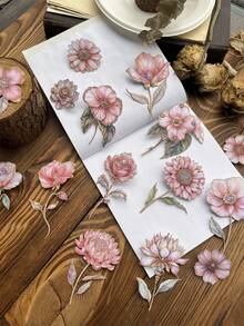 15张/包 复古3D立体纹理长茎花朵硬卡纸加厚贴纸套装，花卉阴影系列，适用于日记本、计划本装饰，异形工艺贴纸，学习用品，返校季 - 彩色 - 查看 8