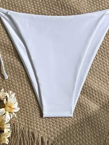 Swim Vcay Bộ bikini hai mảnh màu trơn buộc dây bên hông dành cho nữ, kiểu cổ yếm, cúp ngực tam giác, thích hợp mặc đi biển mùa hè. - trắng - Xem 4