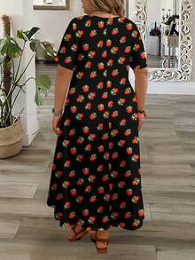 Mellowie 大码女式休闲V领短袖连衣裙，适合夏季穿着 - 彩色 - 查看 2