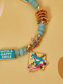 TOM & JERRY X SHEIN 1 pieza Pulsera con cuentas con estampado de gato de aleación de zinc a la moda, casual y linda, tamaño ajustable, adecuada para fiesta, concierto, festival - Dorado - Ver 4