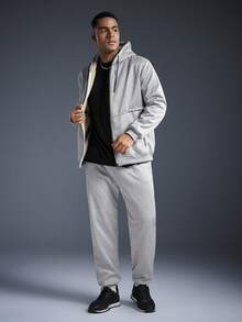 Driftmere 2 件套青少年男童新款运动休闲连帽衫套装，秋冬羊毛连帽衫 + 运动裤，时尚百搭保暖休闲装 - 淺灰色 - 查看 4